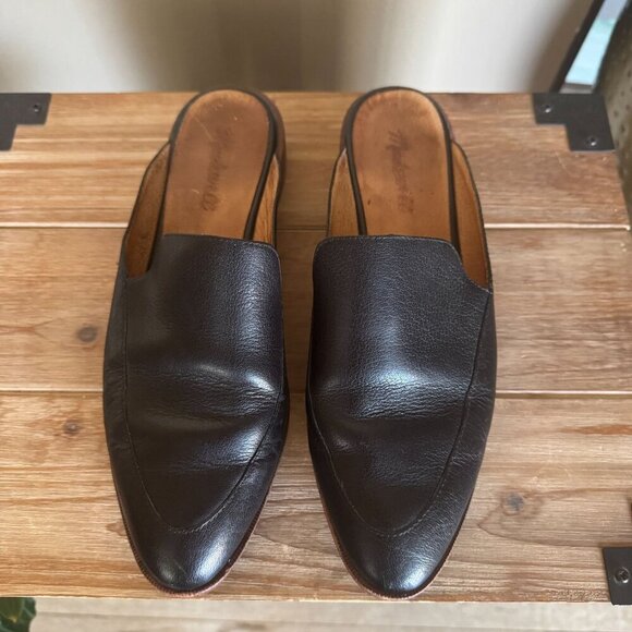 Madewell The Frances Black Leather Almond Toe Slip On Flat Loafer Mule Size 8.5 - Picture 4 of 15